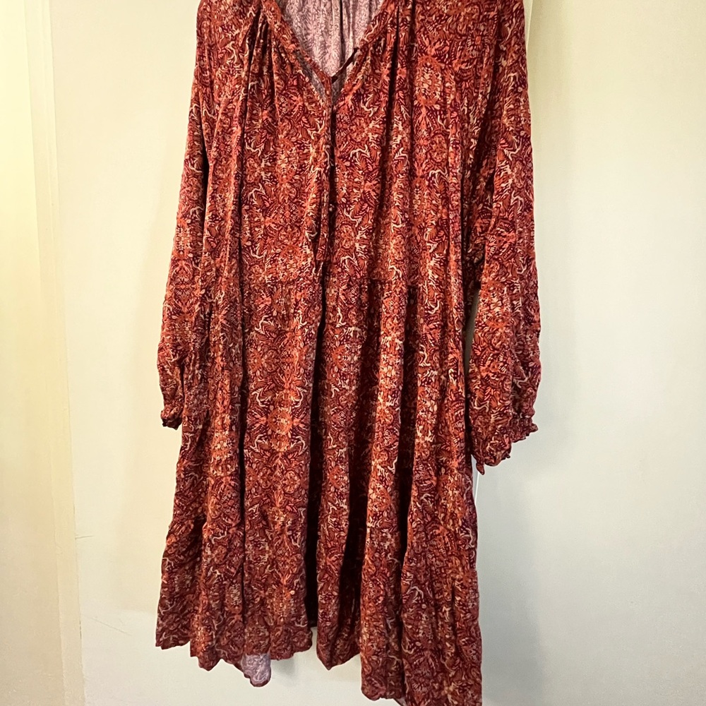 Terra & Sky Orange Long Sleeve Sundress with Plunge Neckline